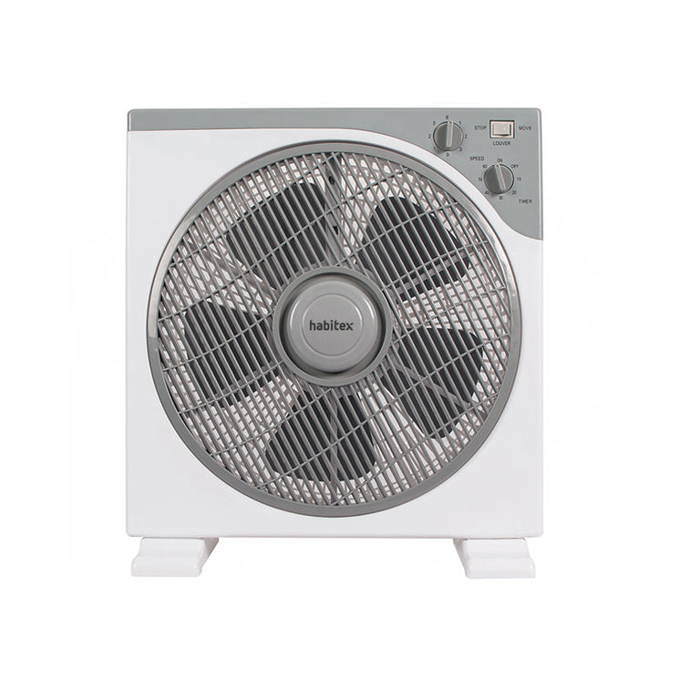 Ventilador de suelo HABITEX VS40+ blanco y gris con rejilla difusora, temporizador y controles frontales