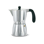 Cafetera italiana Oroley ALU de aluminio plateado con asa y pomo negros de baquelita