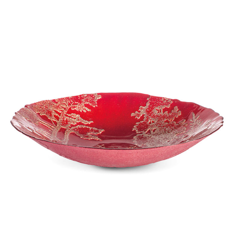 Centro de mesa Pengo Redwood de cristal rojo con diseño de árboles dorados de 30 cm