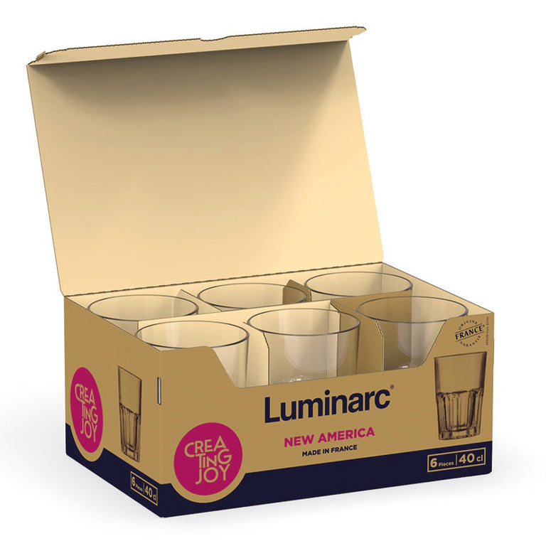 Pack de 6 vasos Luminarc New America en caja de presentación