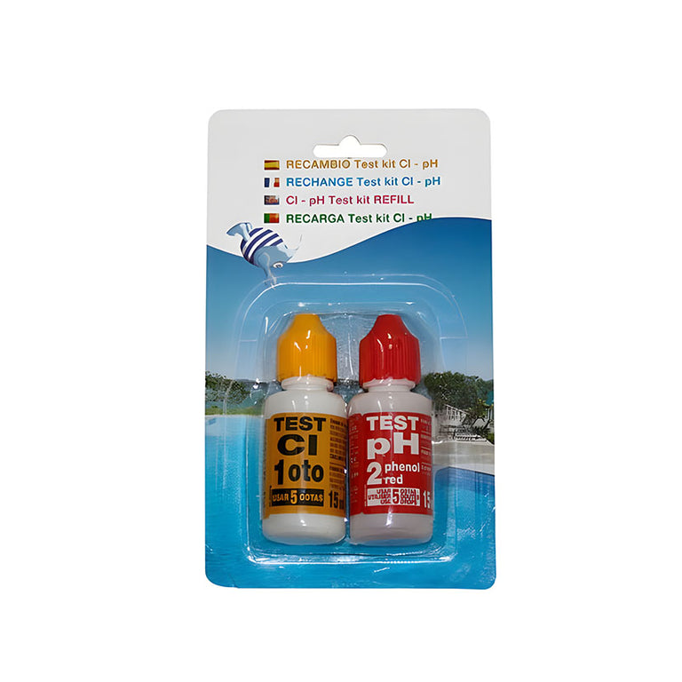 Recambio de reactivos PQS para test de cloro y pH en blíster con dos botes de 15ml