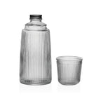 Set de botella de vidrio de 1.1 litros con tapón de aluminio y vaso de 250 ml por separado