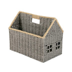 Revistero con diseño original de casita en papel trenzado bicolor gris y natural