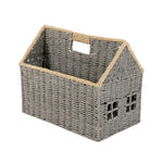 Revistero con diseño original de casita en papel trenzado bicolor gris y natural
