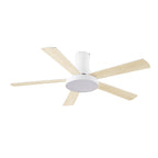 Ventilador de techo HABITEX VTM50 blanco con aspas acabado madera clara y plafón LED central