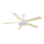 Ventilador de techo HABITEX VTM50 blanco con aspas acabado madera clara y plafón LED central