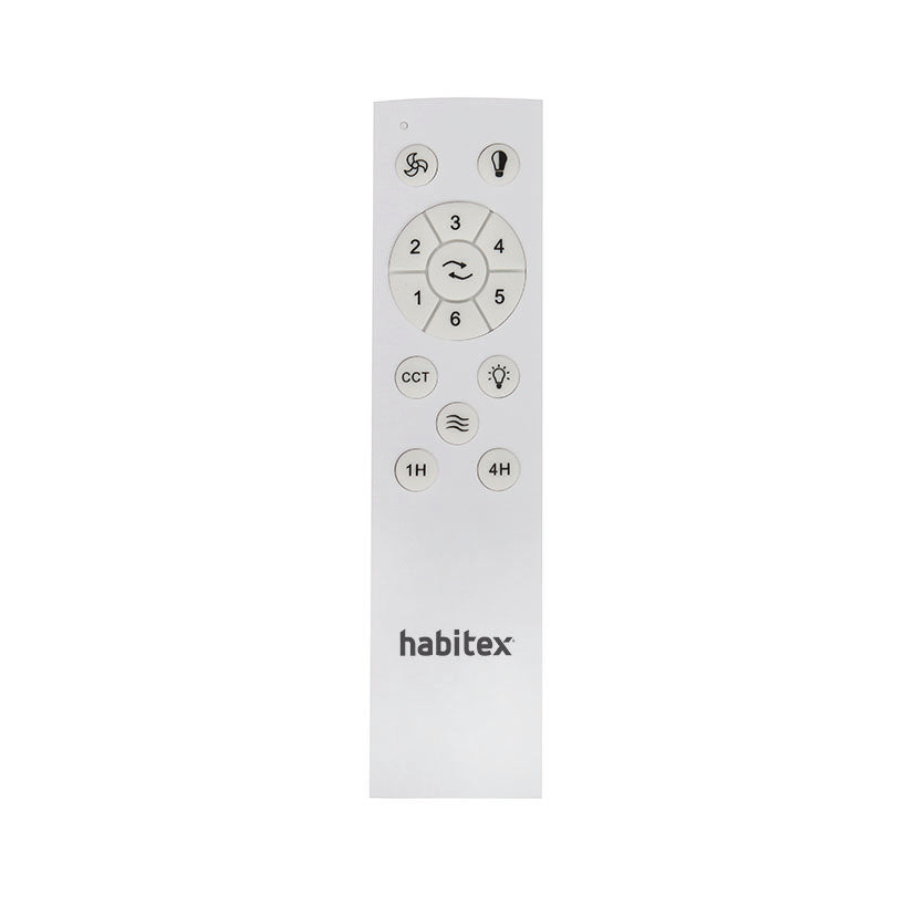 Mando a distancia blanco HABITEX con controles de velocidad, temperatura de color LED y temporizador