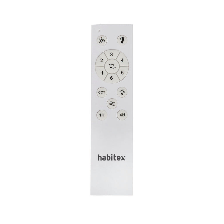 Mando a distancia blanco HABITEX con controles de velocidad, temperatura de color LED y temporizador