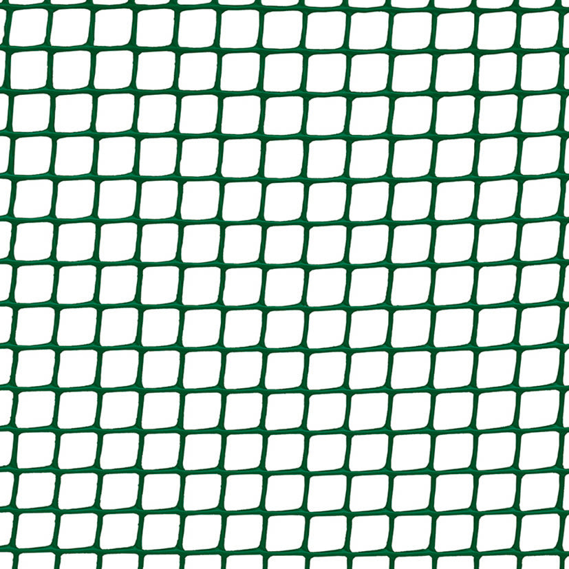 Malla plástica cuadrada de color verde con trama regular para cercados y protección de jardines