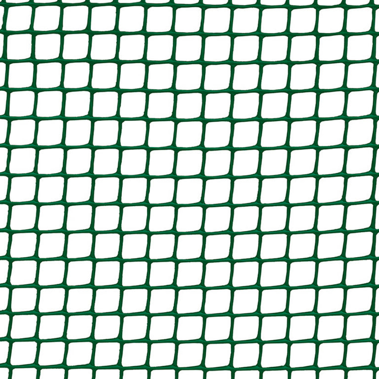 Malla plástica cuadrada de color verde con trama regular para cercados y protección de jardines