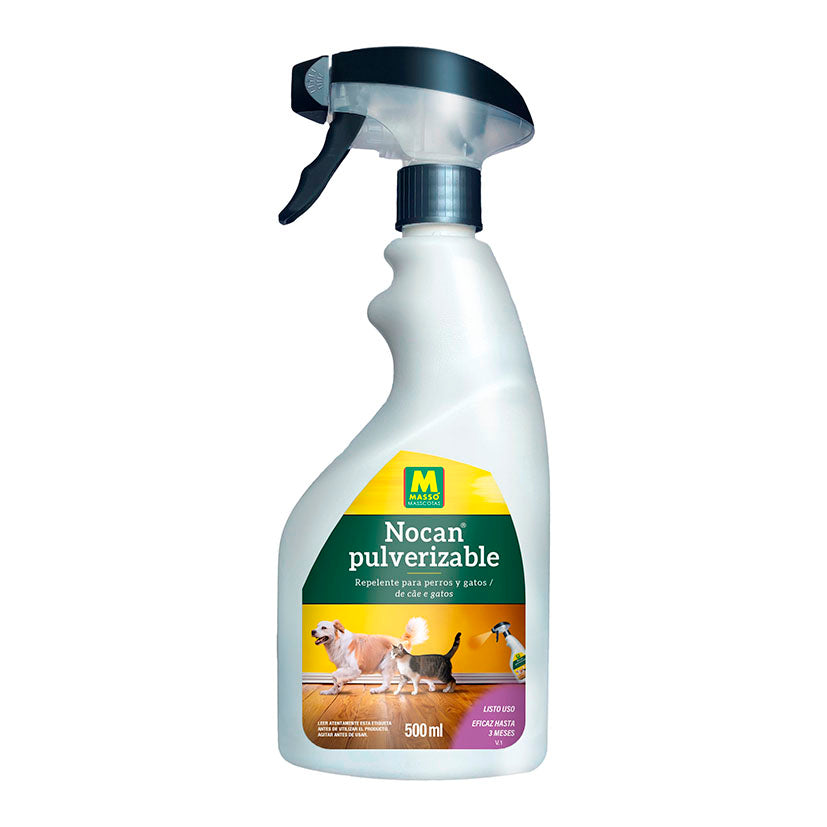 Bote de repelente Massó Nocan pulverizable de 500ml para evitar micciones de perros y gatos en exteriores.