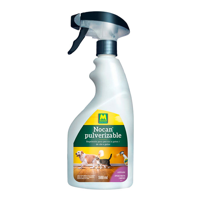 Bote de repelente Massó Nocan pulverizable de 500ml para evitar micciones de perros y gatos en exteriores.