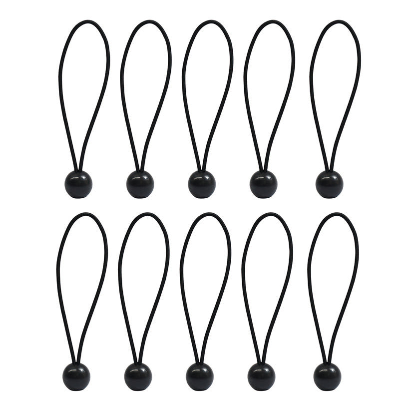Pack de 10 fijadores elásticos negros con bola para sujeción de toldos y lonas marca LISTA.
