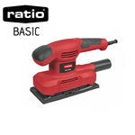 Lijadora orbital RATIO Basic RB-LO150 roja con empuñadura ergonómica y base de lijado de 185x90mm.