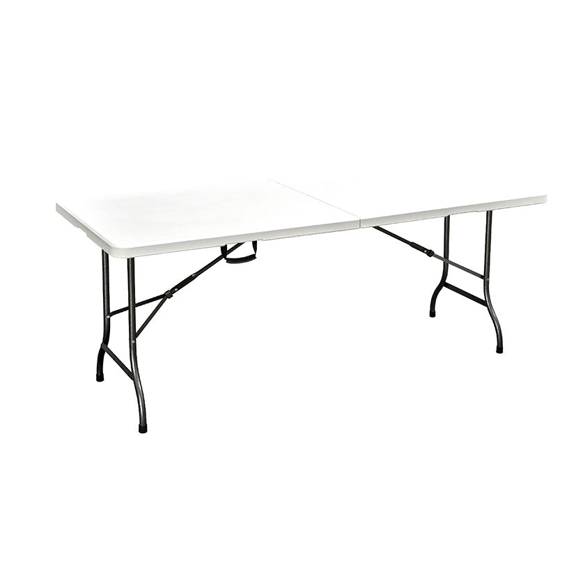 Mesa plegable de 180 cm con asa de transporte y patas de acero