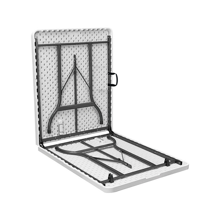 Silla plegable de resina blanca con estructura metálica negra serie TAY