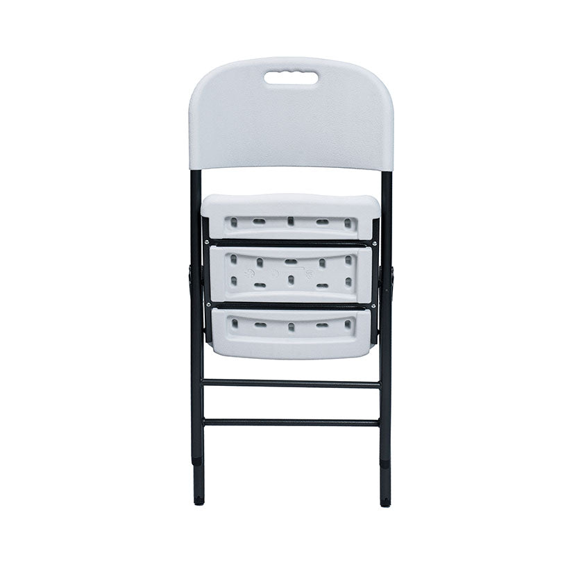 Silla plegable de resina blanca con estructura metálica negra serie TAY