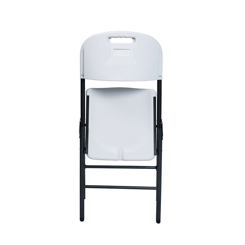 Silla plegable de resina blanca con estructura metálica negra serie TAY