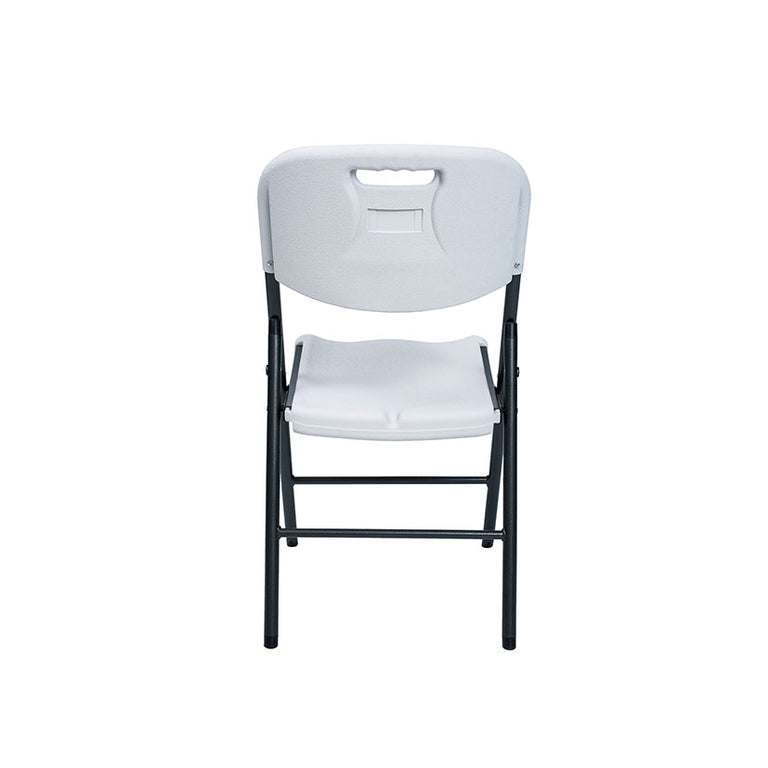 Silla plegable de resina blanca con estructura metálica negra serie TAY