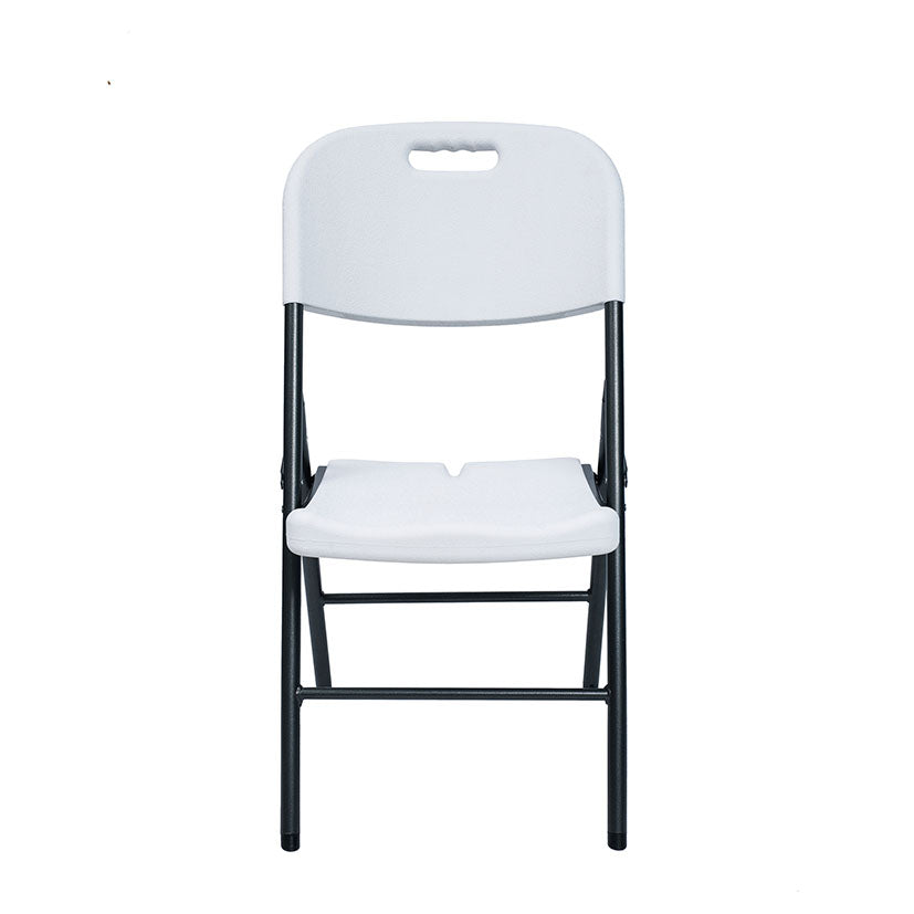 Silla plegable de resina blanca con estructura metálica negra serie TAY
