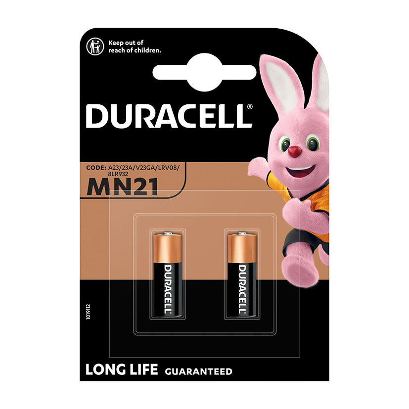 Pack de 2 pilas Duracell MN21 A23 de 12V para mandos a distancia y alarmas.