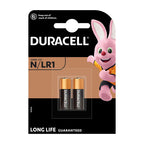 Blíster de 2 pilas alcalinas Duracell N LR1 E90 de 1.5V para dispositivos de seguridad.