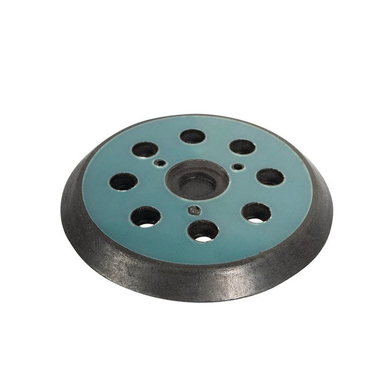 Base de lijado circular de 125mm con sistema de velcro y orificios de extracción de polvo.