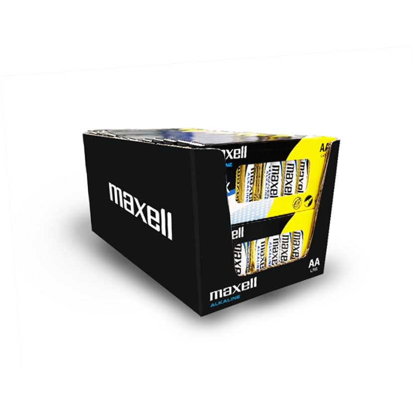 Display de cartón con packs de pilas Maxell Alkaline AA