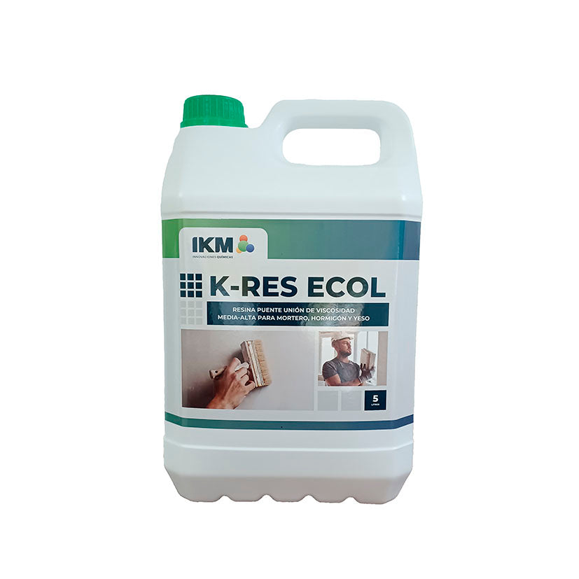 Envase de 5 litros de resina puente unión IKM K-RES ECOL para mortero, hormigón y yeso