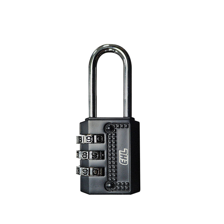 Candado de combinación EHL negro con arco largo y diales numéricos de seguridad.