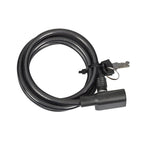 Candado de cable espiral negro EHL con llaves y recubrimiento de PVC para protección de bicicletas y patinetes.
