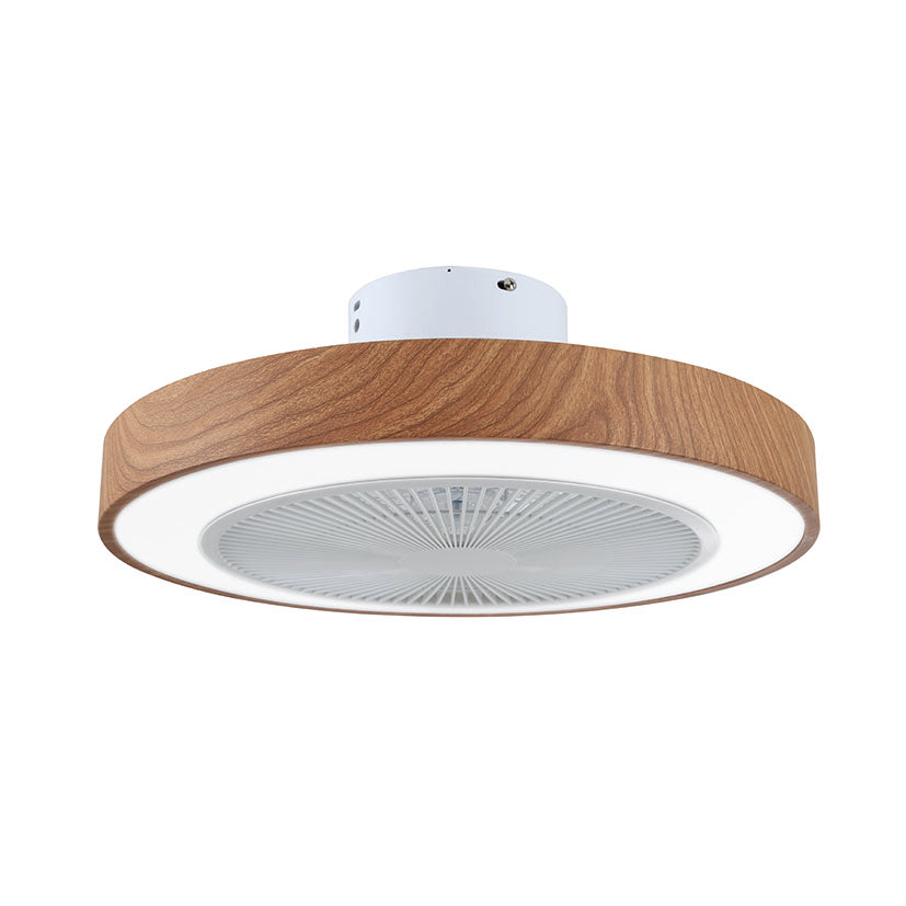 Ventilador de techo tipo plafón HABITEX VP10 con acabado madera y luz LED integrada