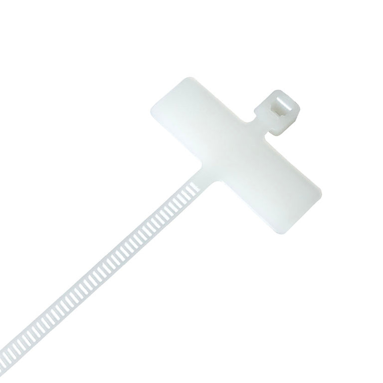 Brida de bandera RATIO de nilón blanco con superficie de marcado para identificación de cables