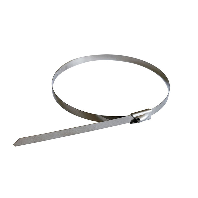 Brida de acero inoxidable RATIO con sistema de cierre autobloqueante para uso industrial y profesional.