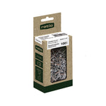 Caja Eco de remaches de aluminio marca RATIO con ventana de visualización de contenido.