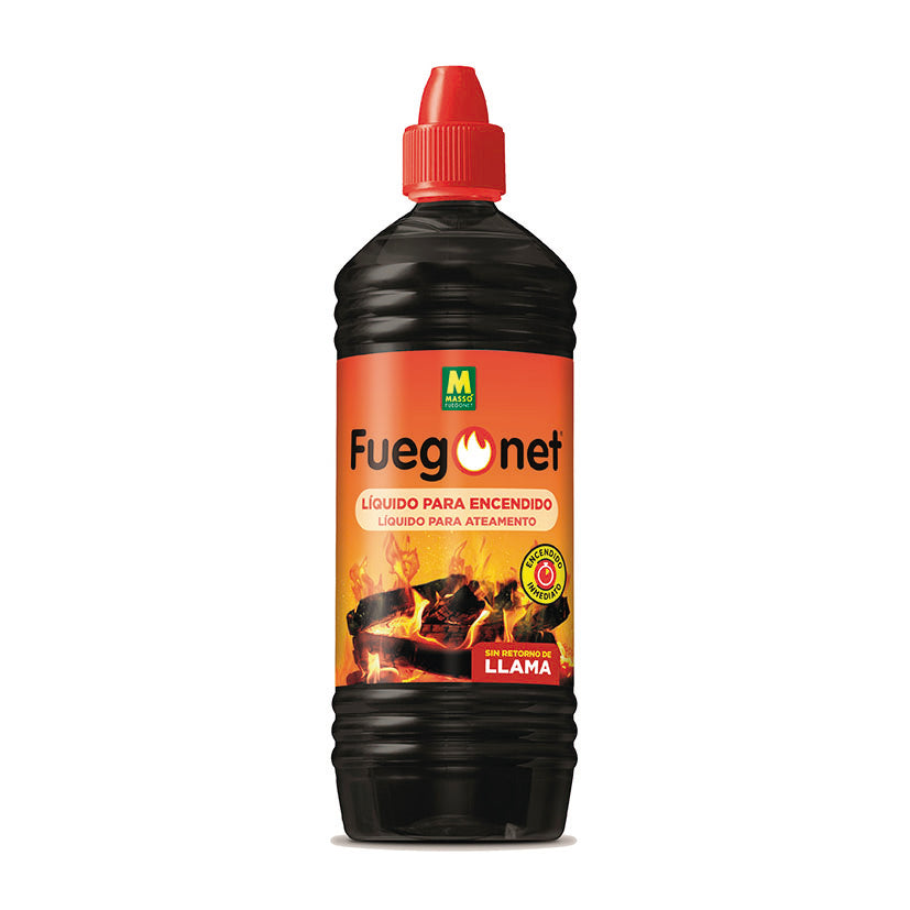 Botella de 1 litro de Encendedor Líquido MASSÓ Fuegonet para barbacoas y chimeneas.