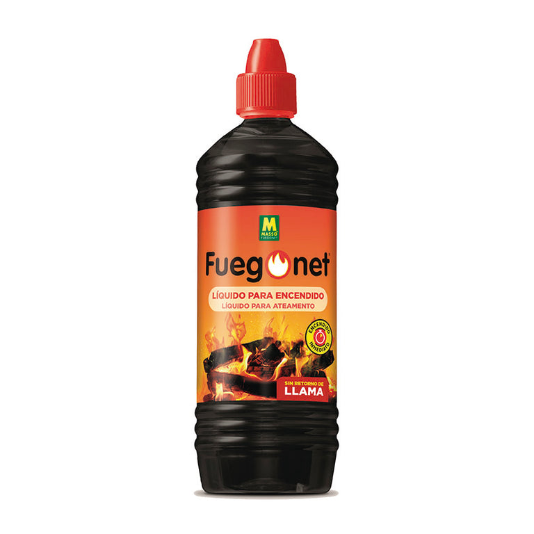 Botella de 1 litro de Encendedor Líquido MASSÓ Fuegonet para barbacoas y chimeneas.