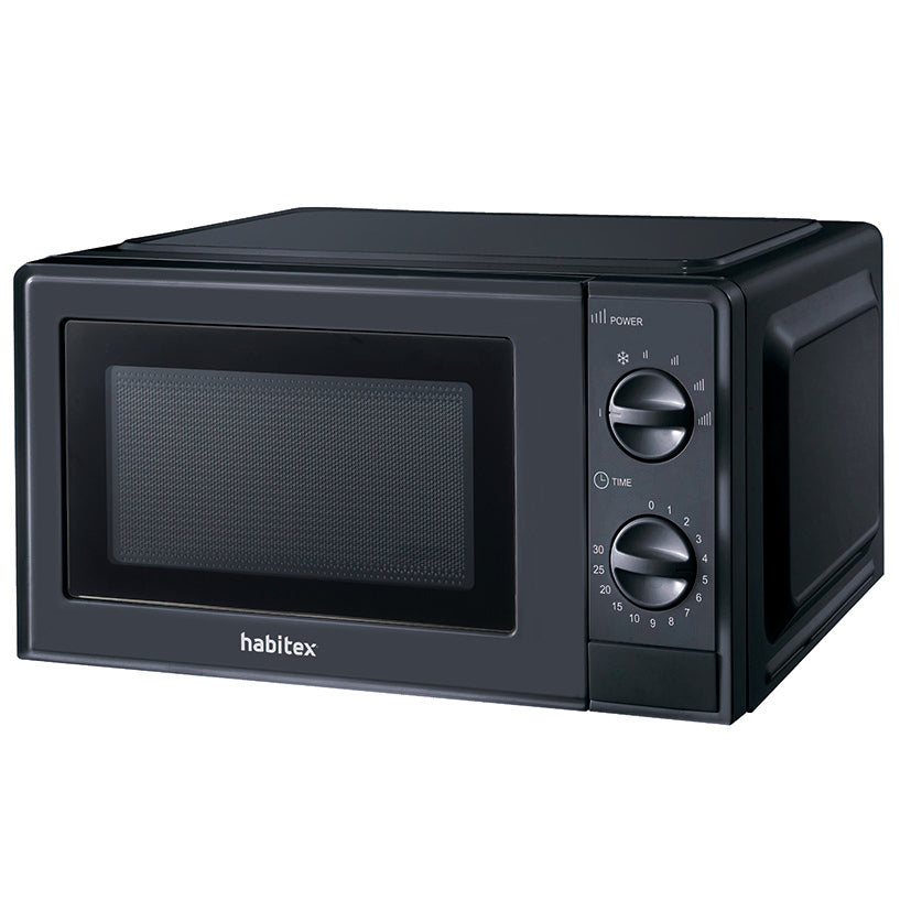 Microondas mecánico HABITEX CM20LN color negro con mandos giratorios y ventana frontal