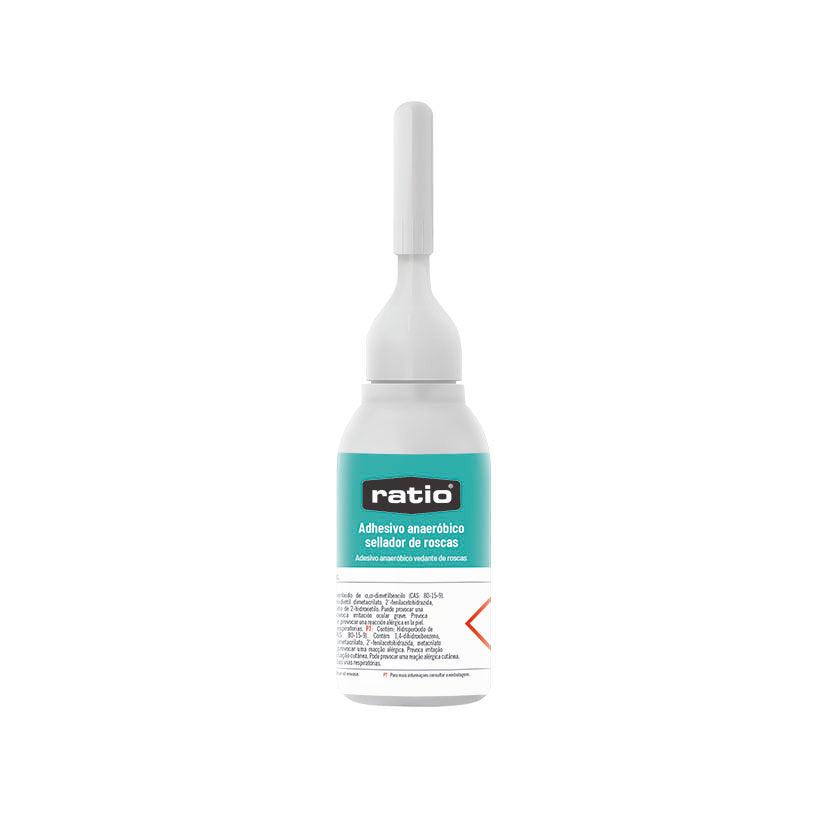 Bote de adhesivo anaeróbico sellador de roscas RATIO 10 ml con boquilla de precisión para aplicaciones exactas.