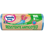 Rollo de 8 bolsas de basura Handy Bag 100L Comunitaria 82x90cm color beige y azul tecnología antigoteo.