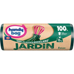 Rollo de 8 bolsas de basura Handy Bag 100L Jardín resistentes hasta 15kg fabricadas en plástico reciclado.