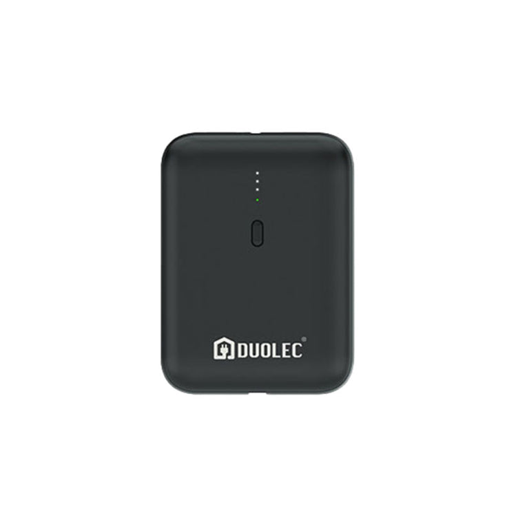 Batería portátil DUOLEC BP31 negra de 12.000mAh con indicadores LED de nivel de carga y diseño ergonómico.
