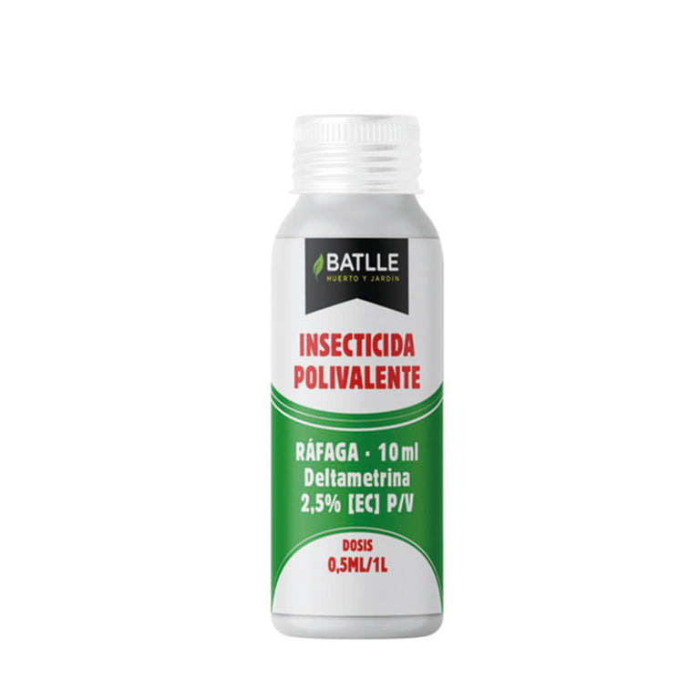 Bote de Insecticida Polivalente BATLLE Ráfaga de 10ml con Deltametrina al 2,5% para control de plagas en huerto y jardín