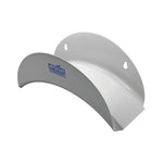 Soporte metálico blanco Aqua Control para manguera de jardín con orificios para montaje en pared.