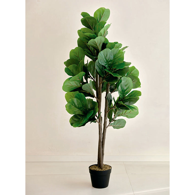 Planta artificial Lira Nature de 120 cm con hojas anchas verdes y maceta negra