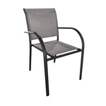 Silla de jardín apilable Victoria en color antracita con estructura de aluminio y tela de poliéster.