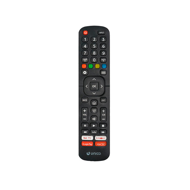 Mando a distancia UNICO para TV Hisense con botones de acceso directo a Netflix y YouTube.