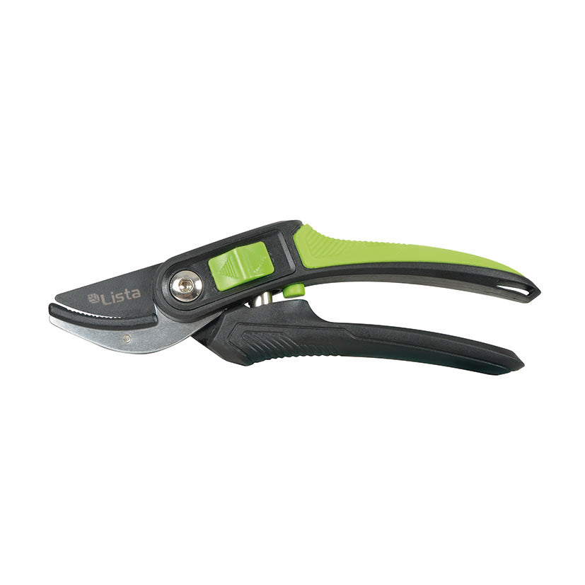 Tijera de poda tipo yunque LISTA 7515 de 21,5 cm con mango ergonómico verde y negro y cuchilla de acero SK5.