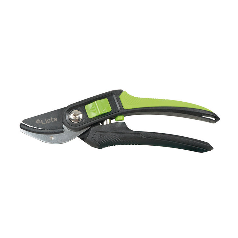 Tijera de poda tipo yunque LISTA 7515 de 21,5 cm con mango ergonómico verde y negro y cuchilla de acero SK5.