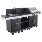 Cocina de exterior modular completa Fidgi con barbacoa, fregadero y mesa de trabajo.